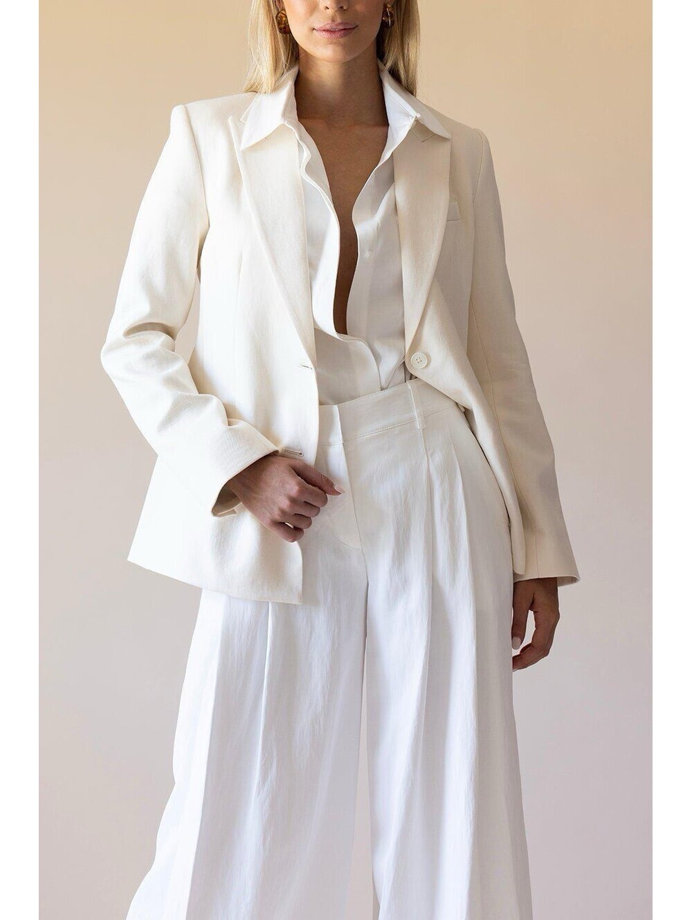 TWP Women’s Size Medium Bone Colored 2-Button Tailored Husband Blazer Oversized